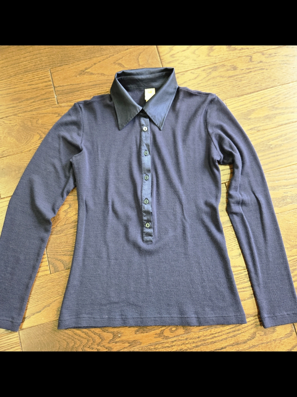 Classic Long-Sleeve Polo Top in Navy